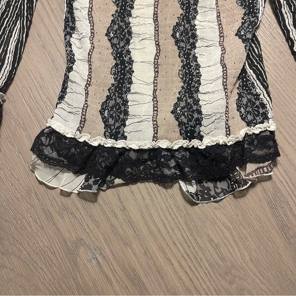 Alberto Makali Vintage 1990's Black & Tan Ruffle Lace Beaded Cottagecore Prarie - Picture 14 of 16